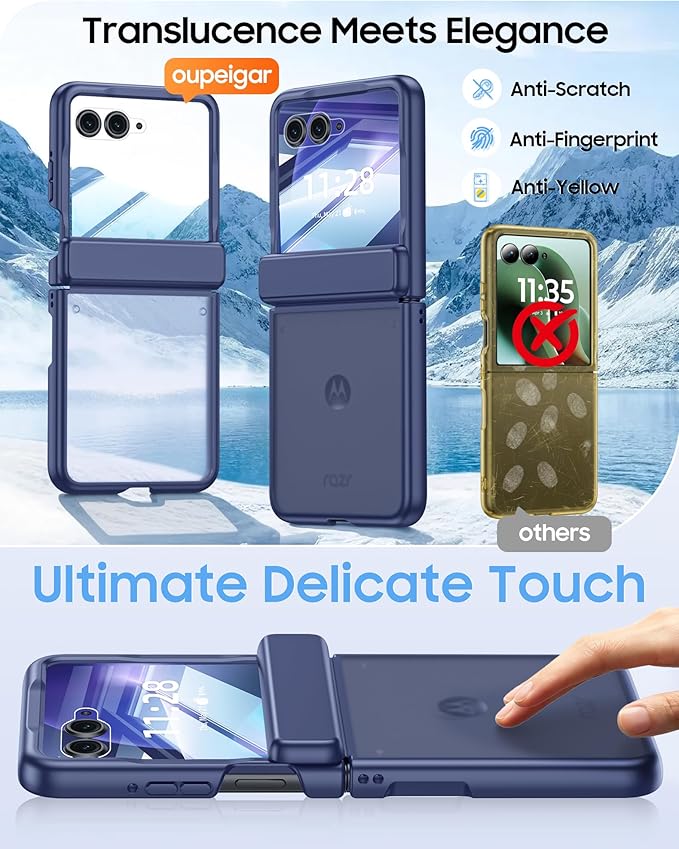 for Motorola Razr+ Plus 2026,Razr+ Plus 2025/2024 Case with Hinge Protection, Screen Protector, Skin Feel Translucent Frosted, Shockproof Cover for Razr+ 2026/2025/2024-Blue