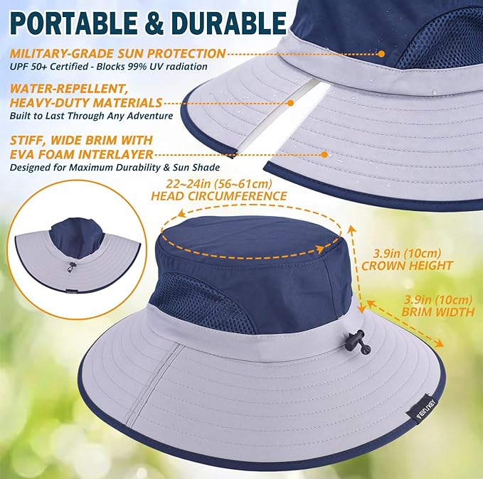 EINSKEY Wide Brim Sun Hat, UPF 50+ UV Protection Waterproof Packable Bucket Hat for Men & Women, Fishing Hiking Beach Garden
