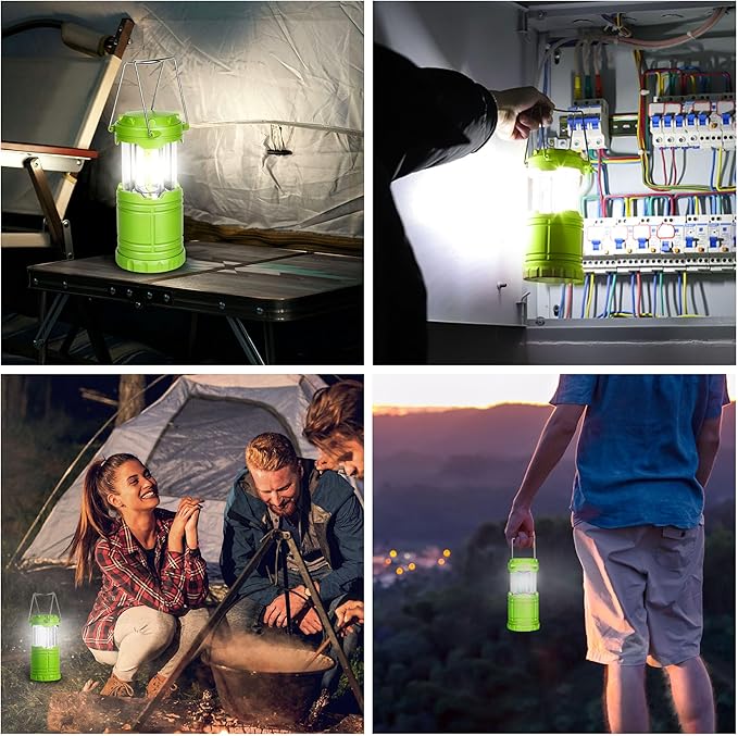 2-Pack Mini LED Green Camping Lanterns, Portable Camping Lights, Outdoor Handled Lamps, Essential Emergency Lights for Power Outages, Hiking, Hurricane