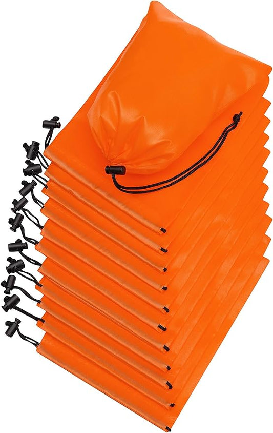 PALTERWEAR Nylon Drawstring Bags with Toggle (6 x 8 Inch, 12 Pack, Orange) Cinch and Ditty Pouch for Travel, Gym and Storage
