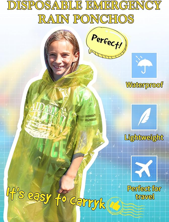 40 Pack Disposable Rain Ponchos for Adults Disposable Ponchos Pack with Drawstring Hood Elastic Sleeves Raincoat for Camping