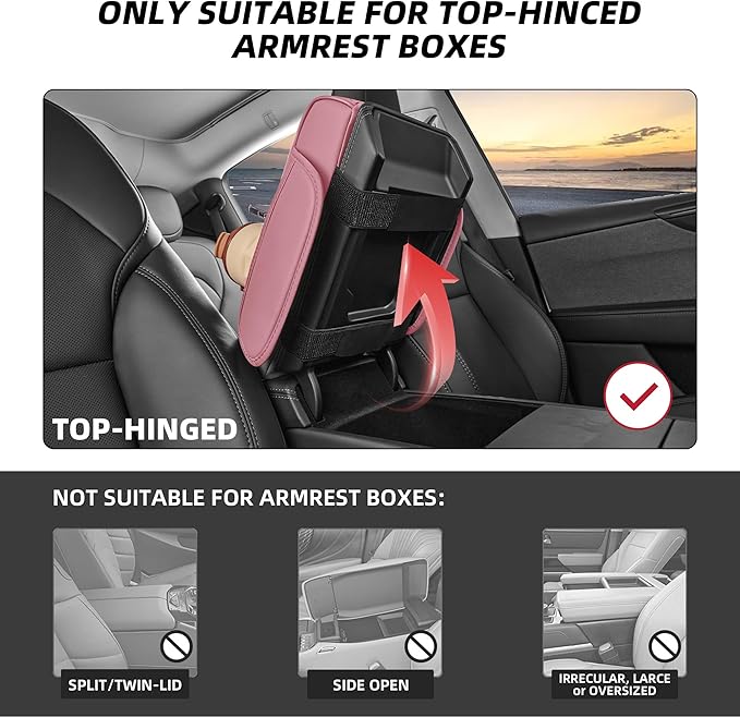 5 in 1 Car Center Console Cover, Armrest Pad with 2 Storage Pockets, Cup Holder, Tissue Slot, Phone Holder, Nappa Leather Memory Foam Car Accessories for SUV Sedan Truck (Pink)