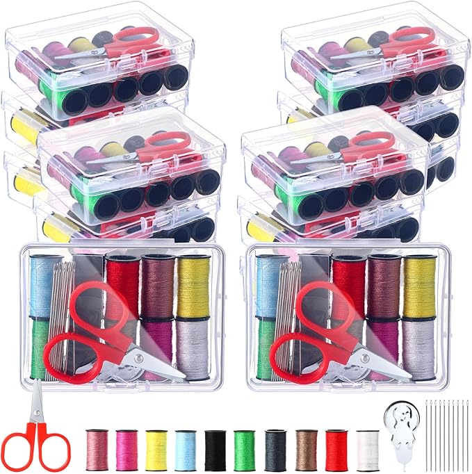 Wavwavw 24 Pcs Mini Travel Sewing Kit Small Sewing Kit Beginner DIY Supplies Needle and Thread with Scissors Hand Needles Threader for Beginner Traveler Hotel Charity Homeless