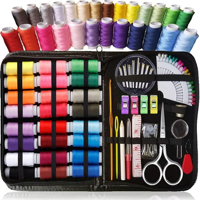 ARTIKA Sewing Kit for Adults and Kids (94 PCS) - Small Beginner Set w/Multicolor Thread, Needles, Scissors, Thimble & Clips - Emergency Repair and Travel Kits - Sewing Accessories and Supplies
