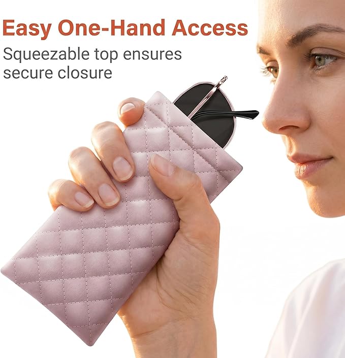 3 Pcs Soft Glasses Case for Women and Men, PU Leather Portable Slim Sunglasses Pouch, Squeeze Top Soft Eyeglasses Protective Holder, Travel Eyeglass Case for Sunglasses and Prescription Glasses