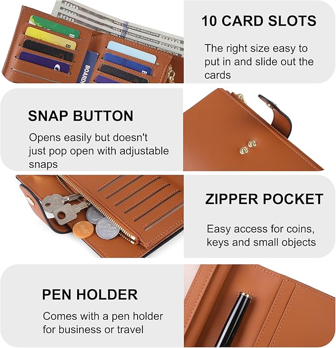 yiijay Wallet Women RFID Blocking Multi Cards Wallet Credit Card Holder for Women Large Capacity Lady Leather Trifold Travel Wallet with Pen Holder