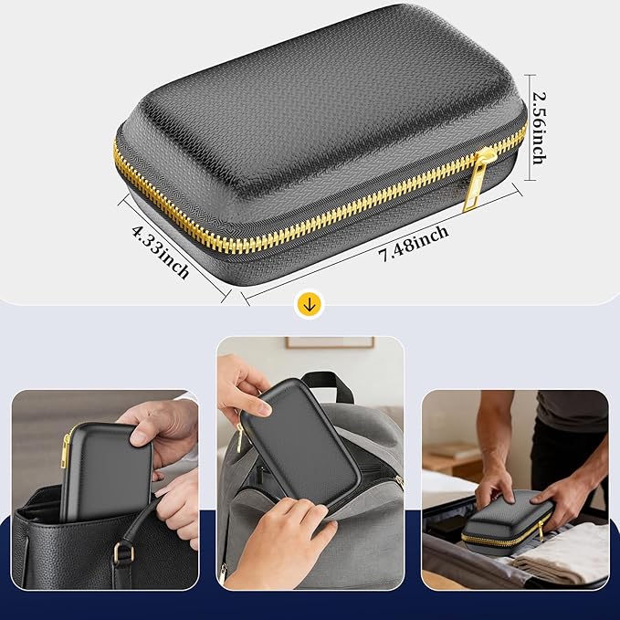 Electronics Travel Organizer with Fireproof Zipper, Hard Case Explosion-Proof Cables Carry Box Compatible with Hard Drive, Fireproof Portable Safe Storage for Power Bank, Phone, Charger, Cord, Black