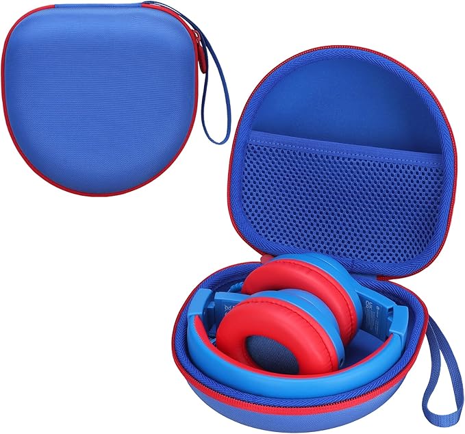 Kids Headphones Case Compatible with iClever BTH12 / HS19 / BTH26 / JoySpark-T5 / Candy Bila BH03 / EarFun/IMYB/MIDOLA MD-B01 / noot Products Foldable Kids Headphones, Blue/Red Edge (Case Only)