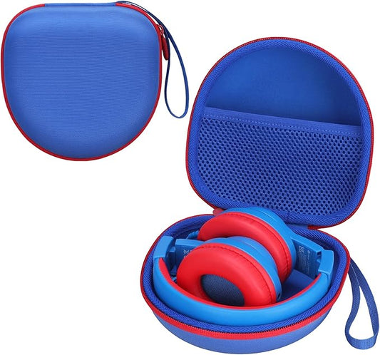 Kids Headphones Case Compatible with iClever BTH12 / HS19 / BTH26 / JoySpark-T5 / Candy Bila BH03 / EarFun/IMYB/MIDOLA MD-B01 / noot Products Foldable Kids Headphones, Blue/Red Edge (Case Only)
