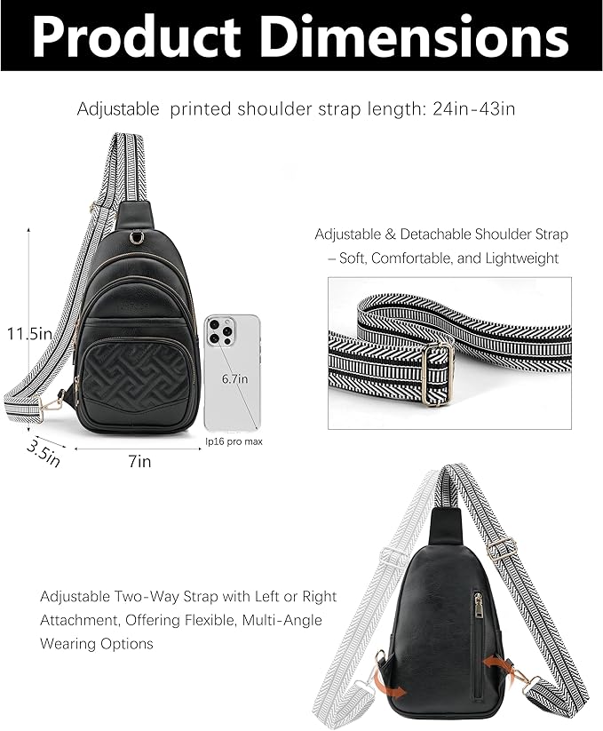 Anti Theft Crossbody Bags for Women, RFID Vegan Leather Sling Purse for Travel, Chest Bag, Cross Body Purses & Fanny Packs(Black)