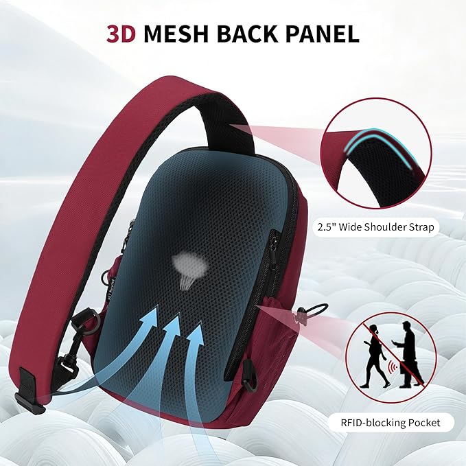 ECOHUB Sling Bag for Women Men Anti Theft Crossbody Bags Travel Purses Anti Theft Crossbody Hiking Backpacking Packs, Red