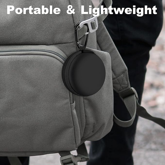 Round Earbud Case Portable EVA Carrying Case Storage Bag Cell Phone Accessories Organizer with Carabiner for Earphone, Earbud, Earpieces, SD Memory Card, Camera Chips,Black