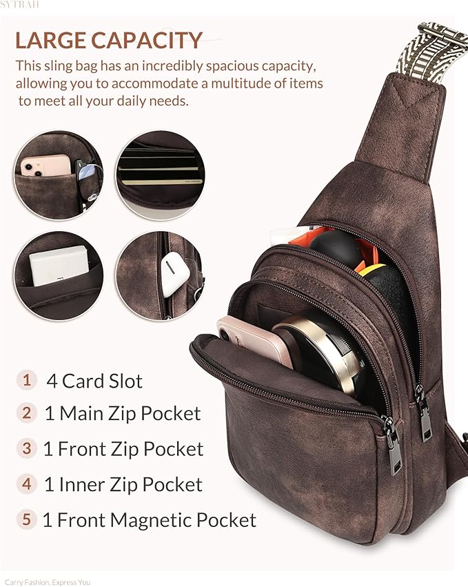 SYTRAH Sling Bag for Women, Crossbody Bags Purse for Women Trendy Vegan Leather Fanny Pack with Adjustable Strap