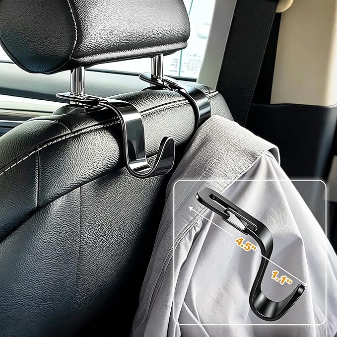 EldHus Car Seat Hooks 4 Pack, Headrest Hooks for Purses Groceries Bags with Metal Lock, Car Purse Holder Seat Back Storage Hooks