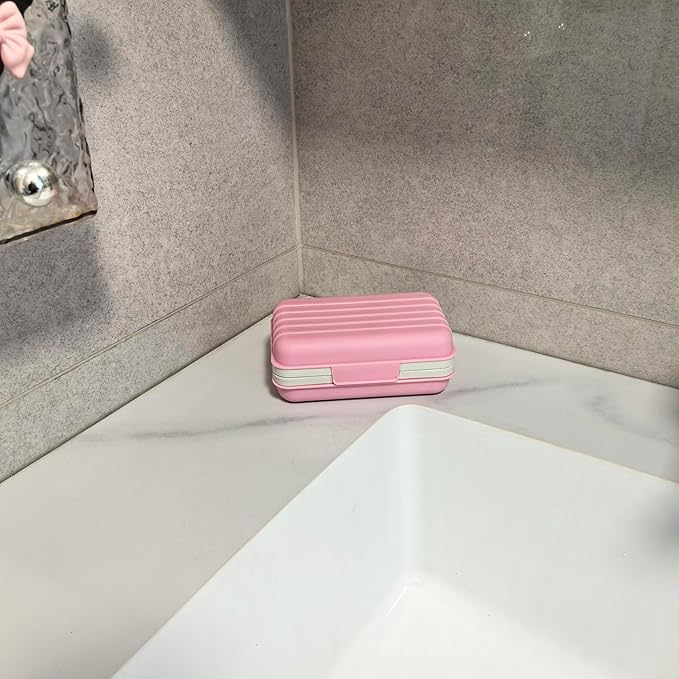 Travel Soap Dish Holder with Lid for Shower Travel Soap Case Draining Soap Box Container for Traveling, Camping, Hiking, Gym, Portable, Leakproof, Pink