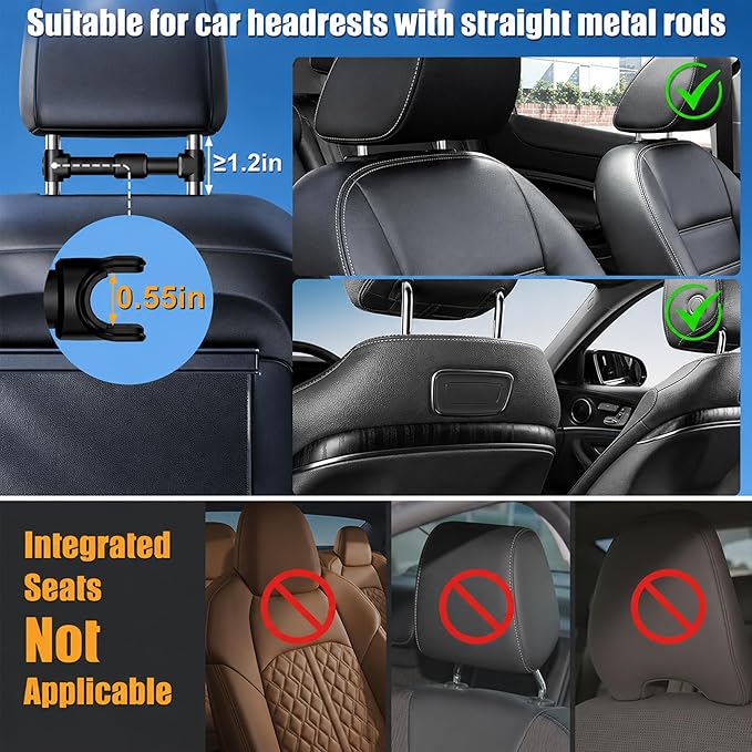 Tablet Holder for Car, 3 in 1 Extension Arm Adjustable Car Headrest Tablet Holder Road Trip Essentials Back Seat Tablets Cars Mount Compatible with iPad Pro, Air, Mini, 4.7-11" Devices