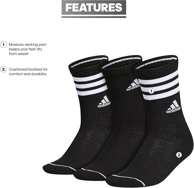 adidas Women's Cushioned Crew Socks (3 Pairs) Durable & Comfortable