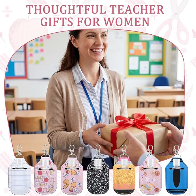 40 Pcs 20 Set Teacher Appreciation Gifts Hand Sanitizer Keychain Holders Set Includes 20 Pieces Empty Bottles 20 Pieces Hand Sanitizer Holder for Teacher Coworker Employees