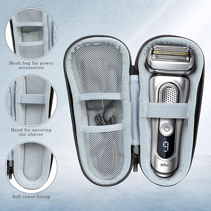 Braun Shaver Travel Case - Hard EVA Protective Holder for Series 3/5/6/7/8/9 Pro+ & All Models (Fits 3s, 5s, 7s, 8s, 9s)-Water-Resistant Men's Electric Razor Storage Pouch for Gym & Vacation