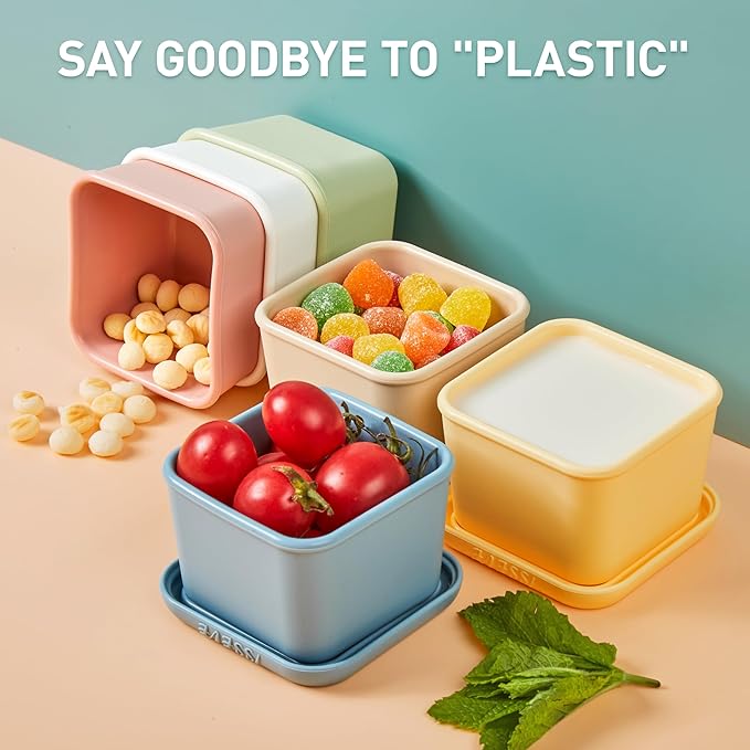 ISSEVE 4pack 6oz Silicone Snack Containers for Kids, Reusable Small Containers with Lids, Leak Proof Food Storage Containers, Children Kids Lunch Box for Daycare, School, Travel