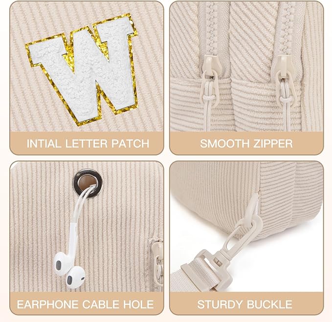 Viverte Small Corduroy Sling Bag Initial Crossbody Bag Fanny Pack for Girls Personalized Birthday Gifts for Teen Girls Gifts