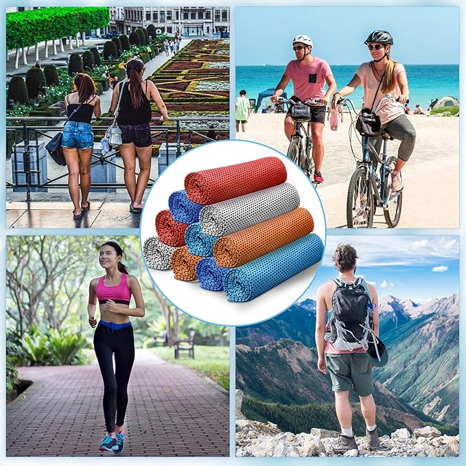 Honoson 10 Pcs Cooling Towel Bulk - Neck & Face Cool Chilly Towels Microfiber Breathable Sport Sweat Rag for Gym, Yoga, Travel, Camping, Running, Outdoor (Vivid Colors)
