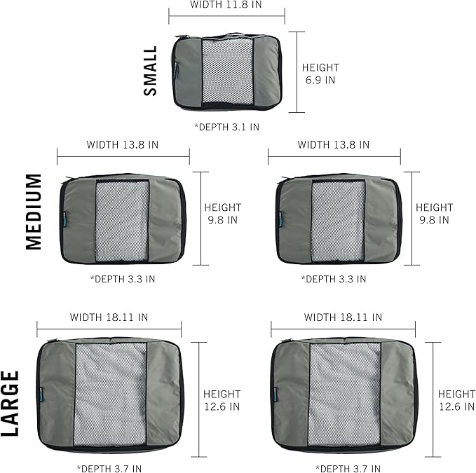 Travel Wise Packing Cubes for Travel - 5 Piece Set with Pattern Design, Lightweight Ripstop Nylon Luggage Organizers with Mesh Panel, Small Medium Large Sizes