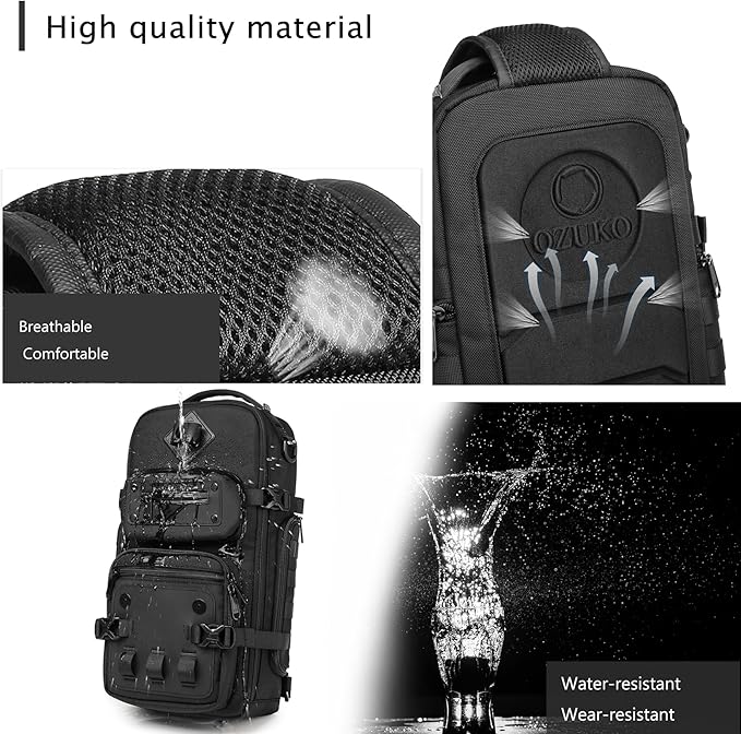 OZUKO Tactical Sling Bags for Men, Waterproof Crossbody Shoulder Backpack，Men's Chest Bags for Travel, Hiking, Everyday Carry