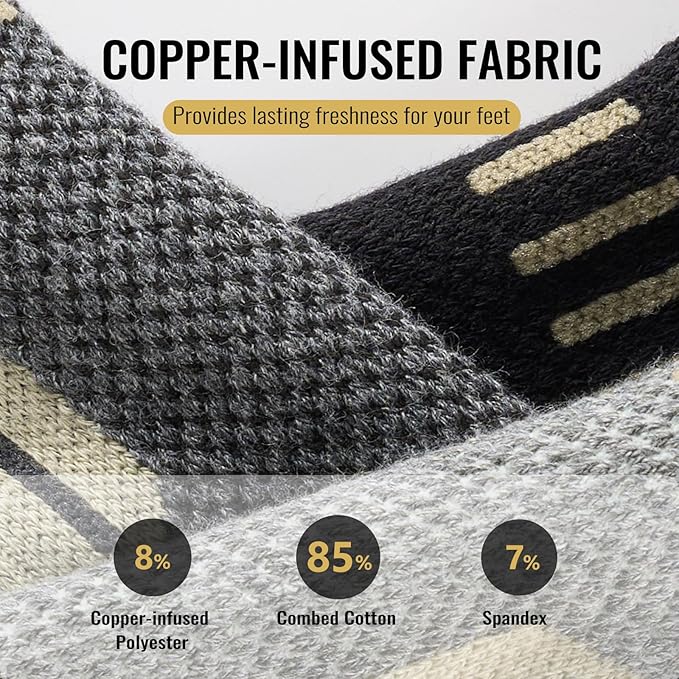 Copper Ankle Compression Socks for Men and Women(6 pairs), Breathable Arch Support Short Running Socks