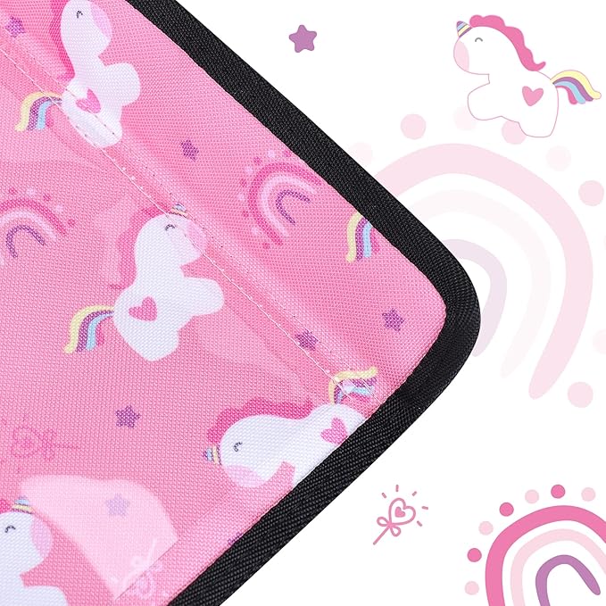 Kids Tray Table Cover, Airplane Tray Cover with Pockets, Airplane Travel Essentials for Kids, Portable Airplane Must Haves for Toddler on Plane or Train and Flying Supplies (Pink)