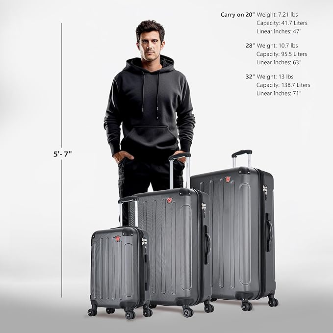 DUKAP INTELY Hardside Luggage Set with Spinner Wheel | Spacious Traveling Suitcase, Travel Suitcases with TSA Lock and Ergonomic GEL Handle | 3 Piece Set (20"/28"/32") | Grey