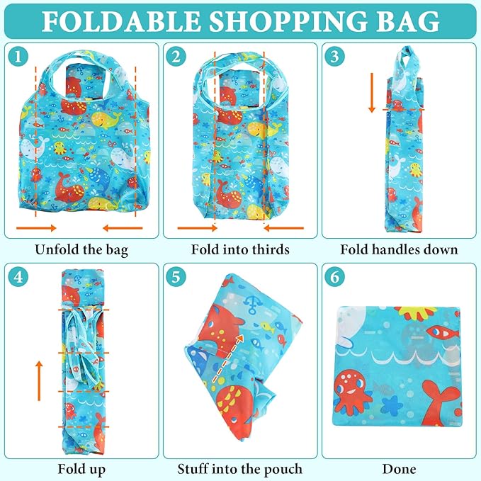 Weewooday 18 Pieces Foldable Reusable Shopping Bags Machine Washable Grocery Bags Waterproof