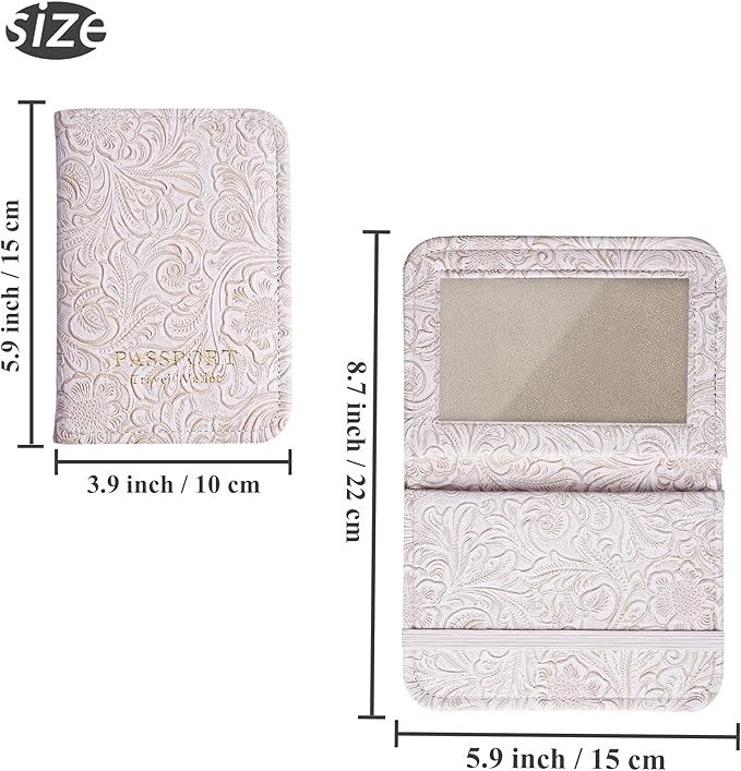 lizimandu Passport Holder with Airtag Slot, Airtag Passport Wallet for Men Women, Slim Leather Passport Holder Case Family for Travel Anti-Lost(1-Carved White)
