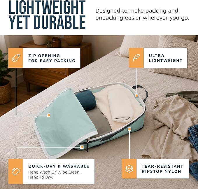 Large Compression Packing Cubes for Travel-Packing Cube Luggage Organizers 7 Piece Set for Checked Luggage-Ultralight, Expandable/Compression Bags by TRIPPED Travel Gear (DustyTeal/White)