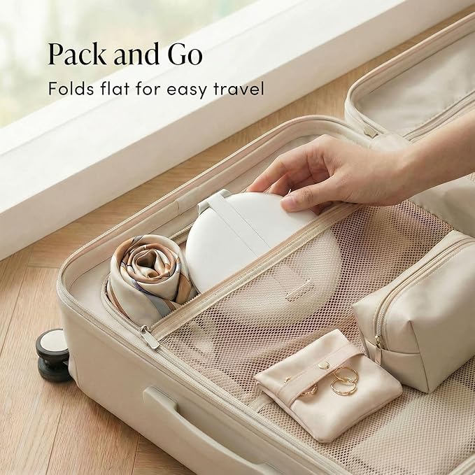Fancii Abigail Rechargeable Travel Makeup Mirror with LED Light, 8" Foldable Stand, 3 Color Lighting Travel Mirror. Dimmable & Lightweight Portable Vanity Mirror, Beauty Travel Essential