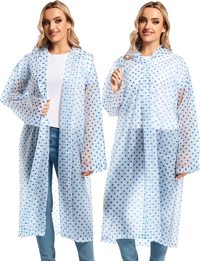 2PCS Rain Ponchos for Adults Reusable Rain Coats for Adults Rain Jackets Raincoats for Men Women