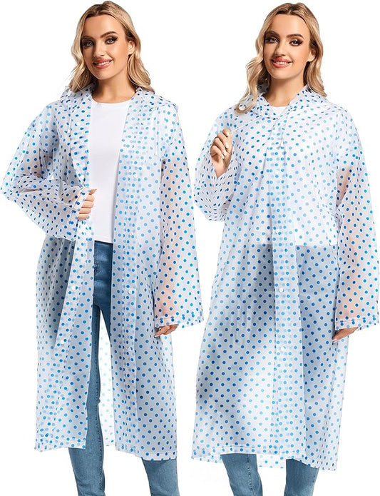 2PCS Rain Ponchos for Adults Reusable Rain Coats for Adults Rain Jackets Raincoats for Men Women