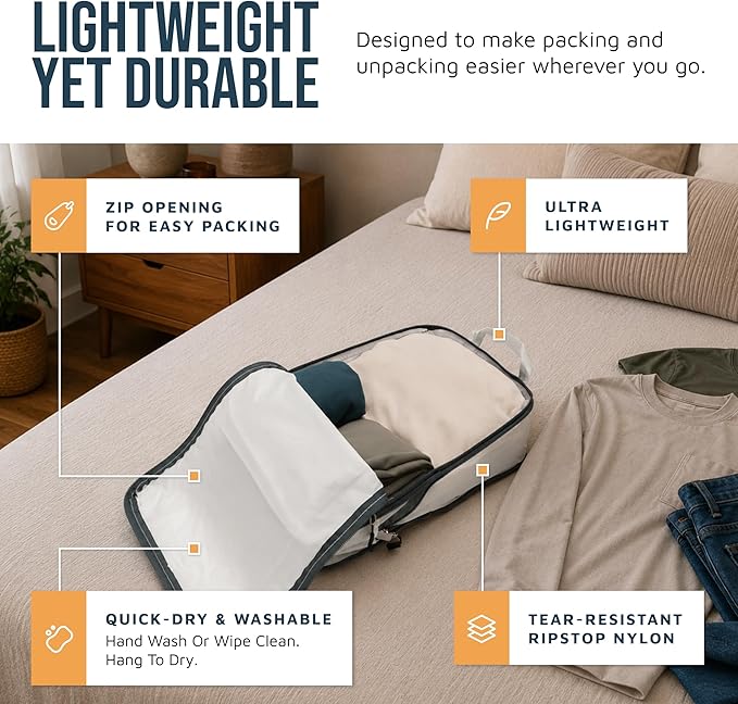Large Compression Packing Cubes for Travel-Packing Cube Luggage Organizers 4 Piece Set for Checked Luggage-Ultralight, Expandable/Compression Bags by TRIPPED Travel Gear (White 4 Piece)