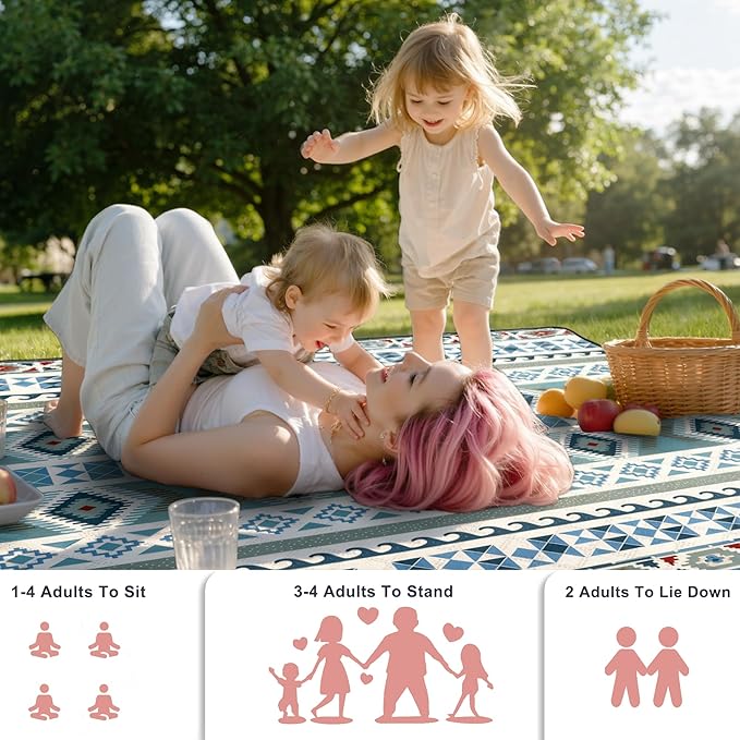 SAMSIER Large Outdoor Picnic Blankets Waterproof Foldable, Beach Blanket Sandproof Portable, Picnic Mat Washable for Camping (80"×80", Thickened)