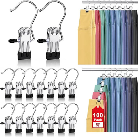 100 Pack Boot Hangers Clips for Closet, Laundry Hooks Hanging Clips Pants Hangers with Clips Legging Organizer Clothes Pins Hanger Clips for Closet Organizer Towel Socks Hats Jeans Home Travel Silver