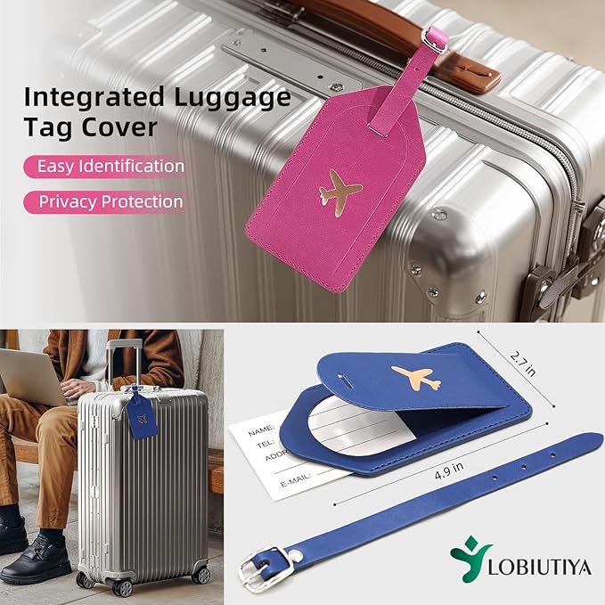 2 Pack Passport Holder For Travel with Slot for AirTag & Luggage Tag Cover – RFID Blocking Passport Holder for Travel Women/Men | PU Leather Passport Case with Pocket, Blue/Pink
