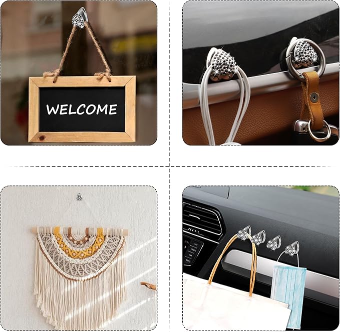 TOMALL Bling Car Hooks 4pcs Heart Shape Accessories Cute Dashboard Hook for Keys Sunglasses Multifunctional Hanging Storage Hook Universal Diamond Accessories for Car for Home DIY (Black)