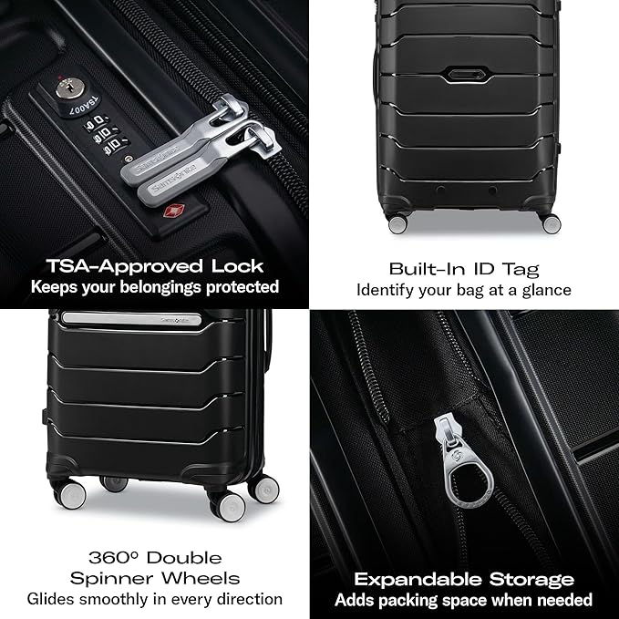 Samsonite Freeform 2-Piece Luggage Set - Carry-On & Large Checked Luggage with Dual Spinner Wheels - Durable Polypropylene Hardshell - TSA Lock, Airline-Approved - Expandable Hard Shell - Navy