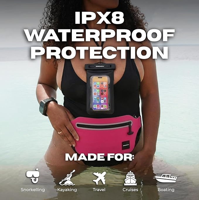 Drench Waterproof Fanny Pack & Floating Phone Pouch | IPX8 Submersible Waist Pack Dry Bag for Beach, Pool, Cruise Travel, Girls Trips, Snorkeling, Kayaking & Water Sports | Pink