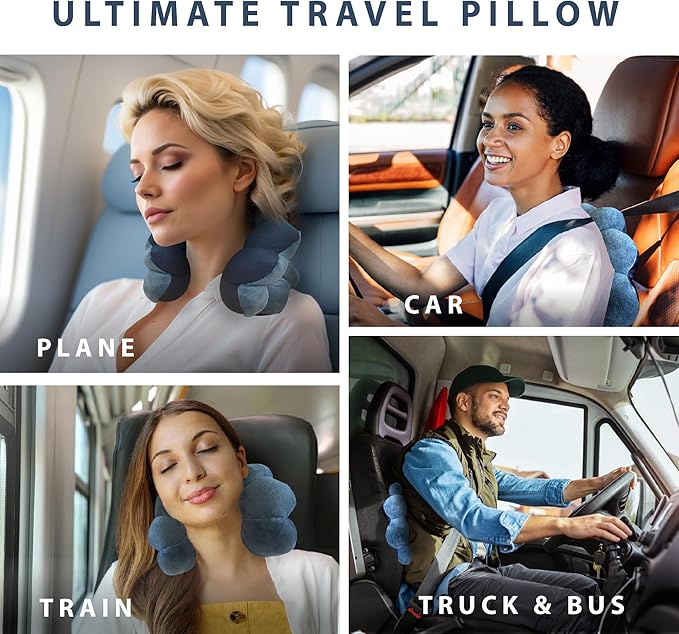 Total Pillow Donut Pillow for Airplane & Travel, Sleeping Neck Pillow, Microbead Comfortable Pillow for Neck, Head, Back, Lumbar & Pelvic Support, Twists to Many Positions - 2 Pack, Blue