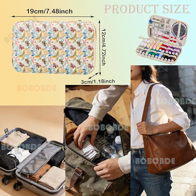 Bobode 130 PCS Professional Printing Sewing Kit | Butterfly Pattern Travel Sewing Kit for Adults, Sewing Supplies Accessory for Beginners & Emergency