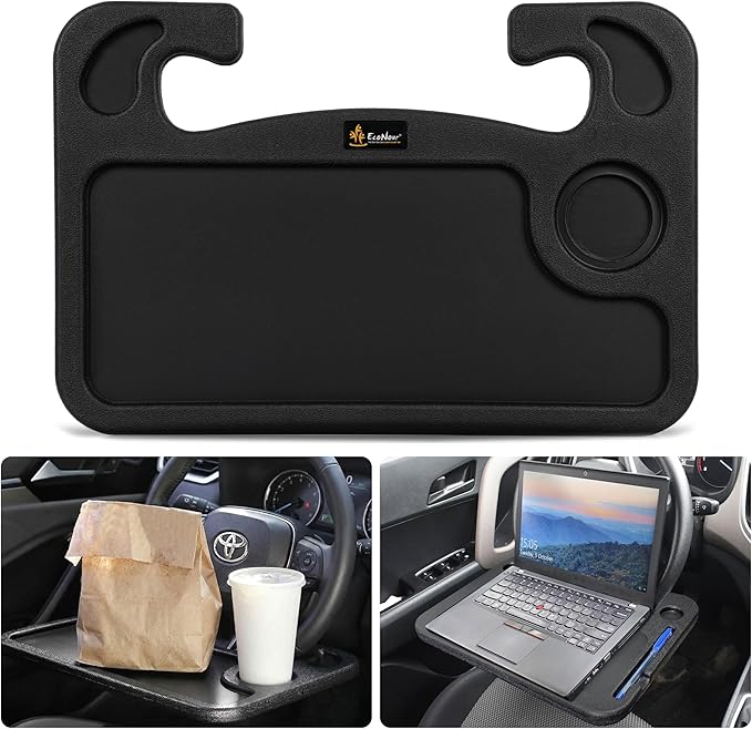 EcoNour Steering Wheel Desk for Toyota RAV4 2019-2023 2024 2025 2-in-1 Car Tray Table Laptop Car Mount with Pen Holder Food Tray for Eating with Drinks Holder Multipurpose Travel Car Accessories