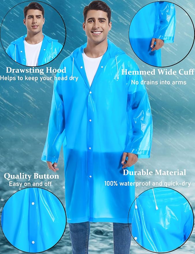 2PCS Rain Ponchos for Adults Reusable Rain Coats for Adults Rain Jackets Raincoats for Men Women