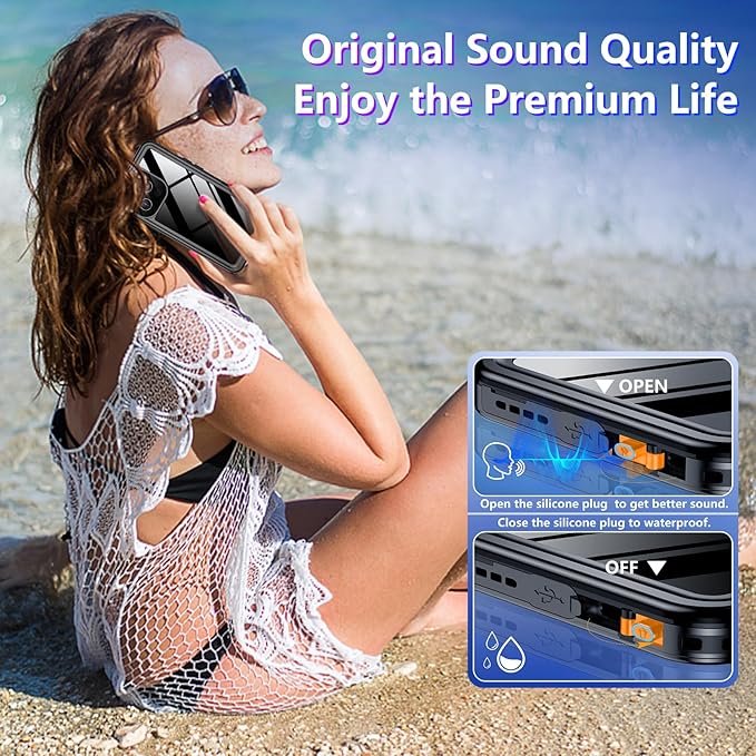 Compatible with iPhone 13 Pro Max Case Waterproof, Built-in Screen & Camera Protector IP68 Underwater Full Body 13FT Military Dropproof Shockproof Phone Case 6.7"-Blue/Clear
