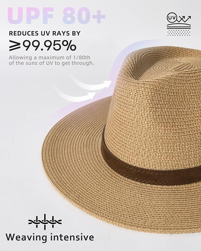 FURTALK Womens Mens Wide Brim Straw Panama Hat Fedora Summer Beach Sun Hats UPF Straw Hat for Women